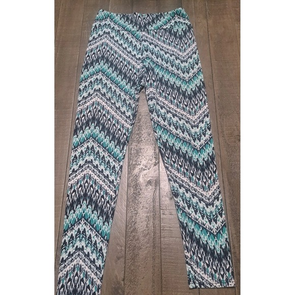 LuLaRoe Pants - LuLaRoe OS Leggings Teal Black White Chevron Aztec Print Womens Soft